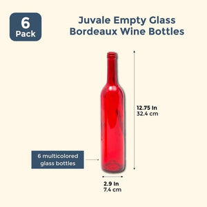 Empty Glass Bordeaux Wine Bottles (6 Colors, 6 Pack)