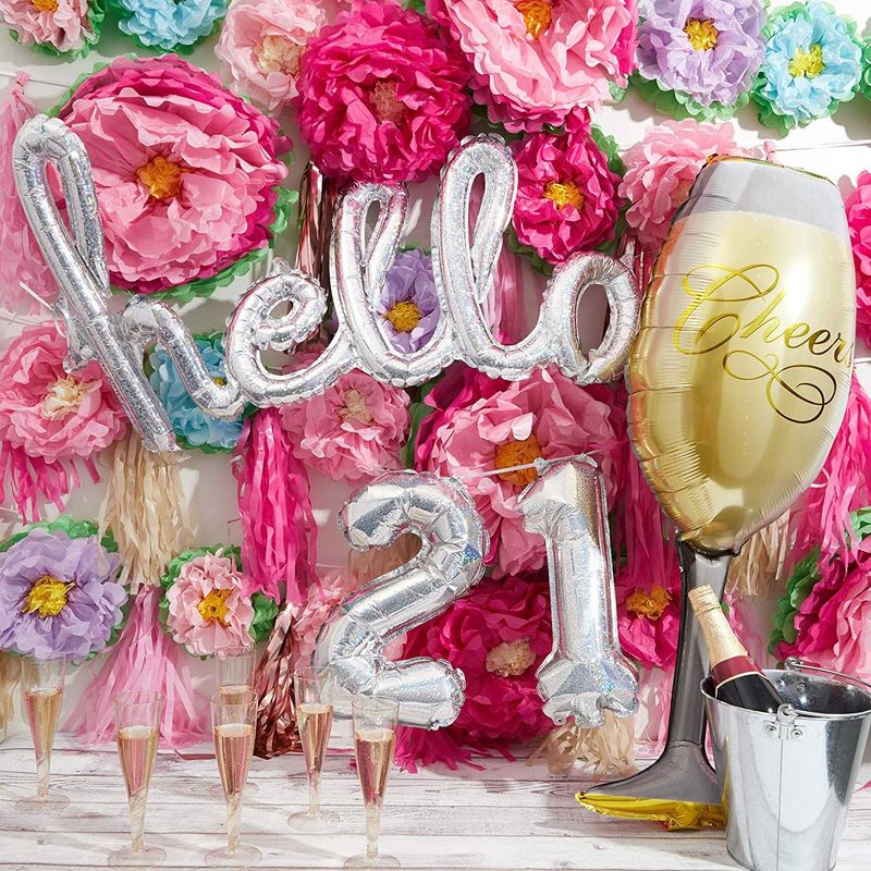 Juvale 21st Birthday Foil Party Balloons, Hello 21 and Champagne Glass