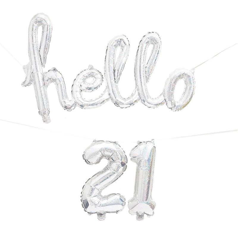 Juvale 21st Birthday Foil Party Balloons, Hello 21 and Champagne Glass