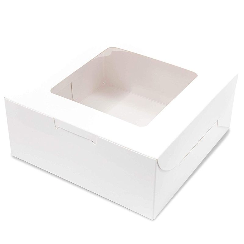Juvale Pastry Box with Window (6 x 6 x 2.5 in, White, Pack of 50)
