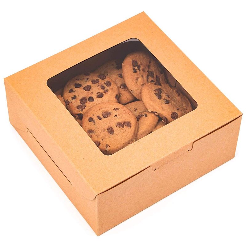 Juvale Pastry Box with Window (6 x 6 x 2.5 in, Kraft Paper, Pack of 50)