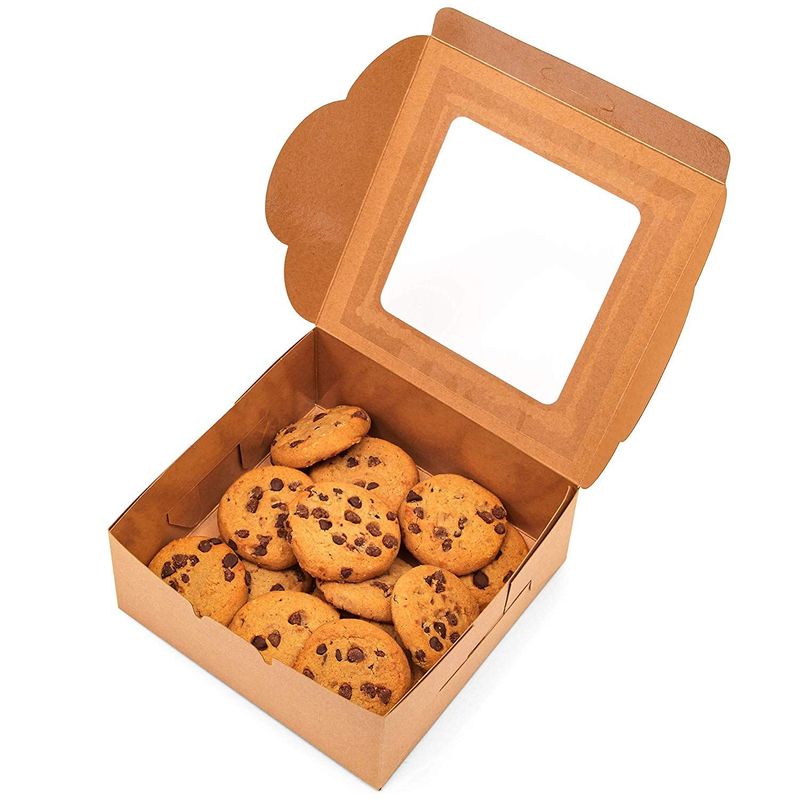 Juvale Pastry Box with Window (6 x 6 x 2.5 in, Kraft Paper, Pack of 50)