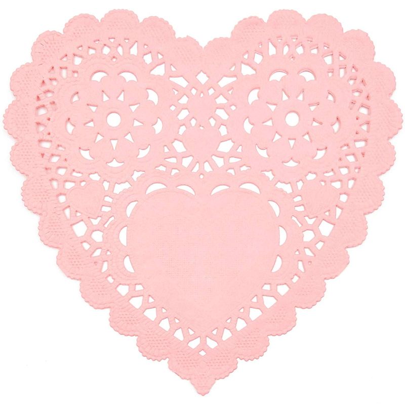 Juvale Heart Shape Paper Doilies (6 in, Pink, 200 Pack)