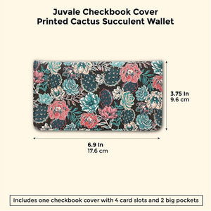 Juvale RFID Blocking Checkbook Cover Printed Cactus Succulent Wallet - 6.9 x 3.75 inches