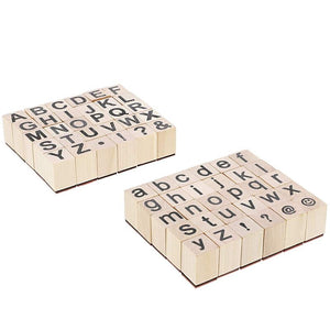 Juvale Alphabet Wood Rubber Stamps, Upper & Lowercase Letters with Symbols, 60 Pieces