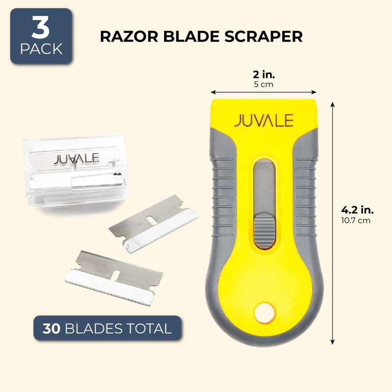 Juvale Razor Blade Scraper 3 Pack- Metal Scraper - 4.2 x 2 inches