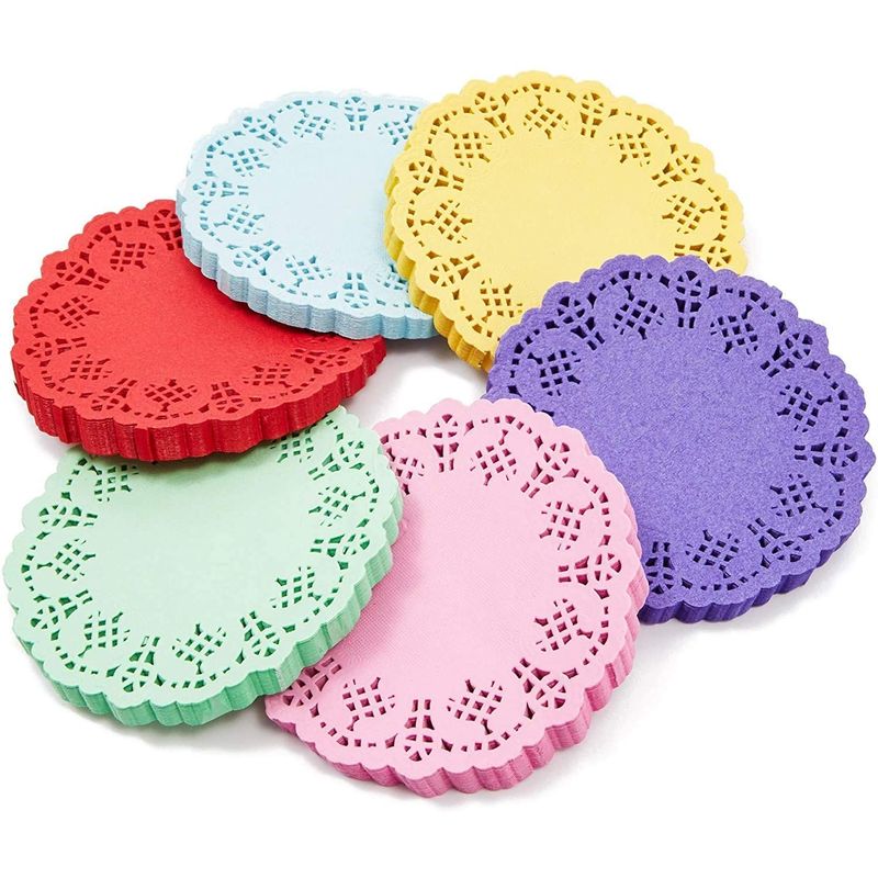 Juvale 600-Pack Mini 4.5 Round Paper Lace Doilies for Art Craft Party Table Decor, 6 Colors