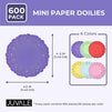 Mini Round Paper Lace Doilies, Rainbow Placemats (6 Colors, 600 Pack)