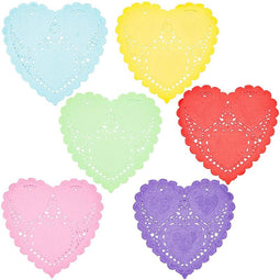 Mini Paper Heart Lace Doilies for Weddings, Valentine's Decor (6 Colors, 600 Pack)