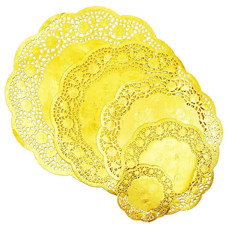 Lace Paper Doilies, Round Gold Placemats (5 Sizes, 60 Pack)