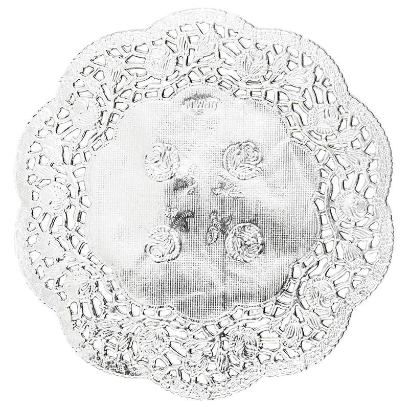 Lace Paper Doilies, Metallic Silver Placemats (5 Sizes, 60 Pack)