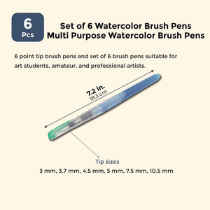 Watercolor Brush Pens, Multipurpose Art Set for Painters (Set of 6 Pens)