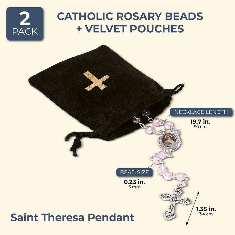 Juvale Catholic Rosary Beads Necklace with Velvet Pouch (2 Pack) Pink