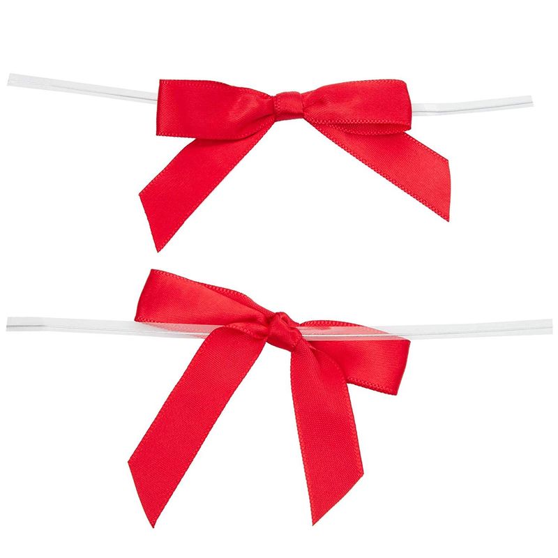 Juvale Satin Twist Tie Bows (100 Count) Red, 3 x 2.5 Inches
