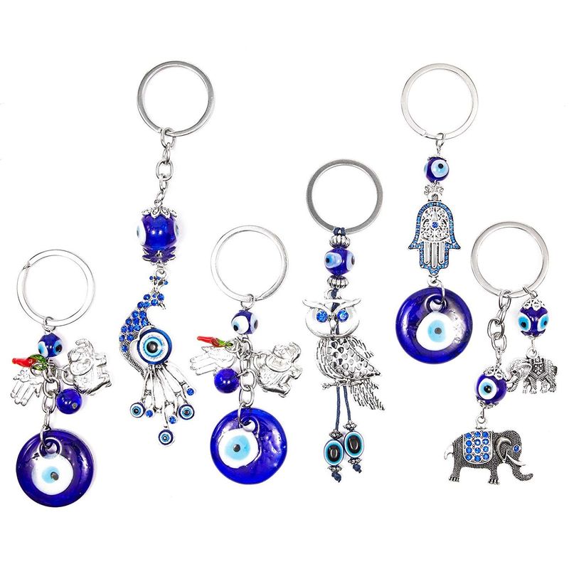 Juvale Hamsa Evil Eye Amulet Keychains for Good Luck, 6 Pack, Dark Blue