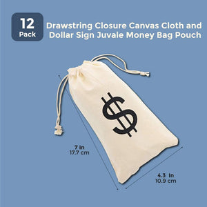 Money Bag Prop for Kids, Cotton Drawstring Pouch (4.3 x 7 In, 12 Pack)