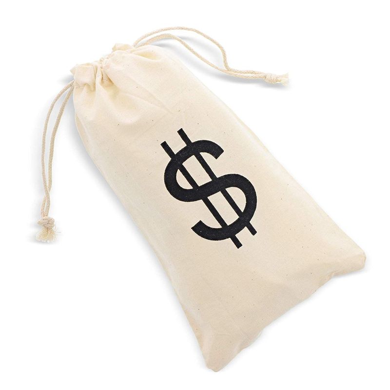 Money Bag Prop for Kids, Cotton Drawstring Pouch (4.3 x 7 In, 12 Pack)