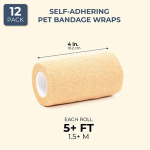 Self Adhesive Bandage Wrap, Cohesive Tape (Tan, 4 In x 5 Feet, Wide, 12-Pack)