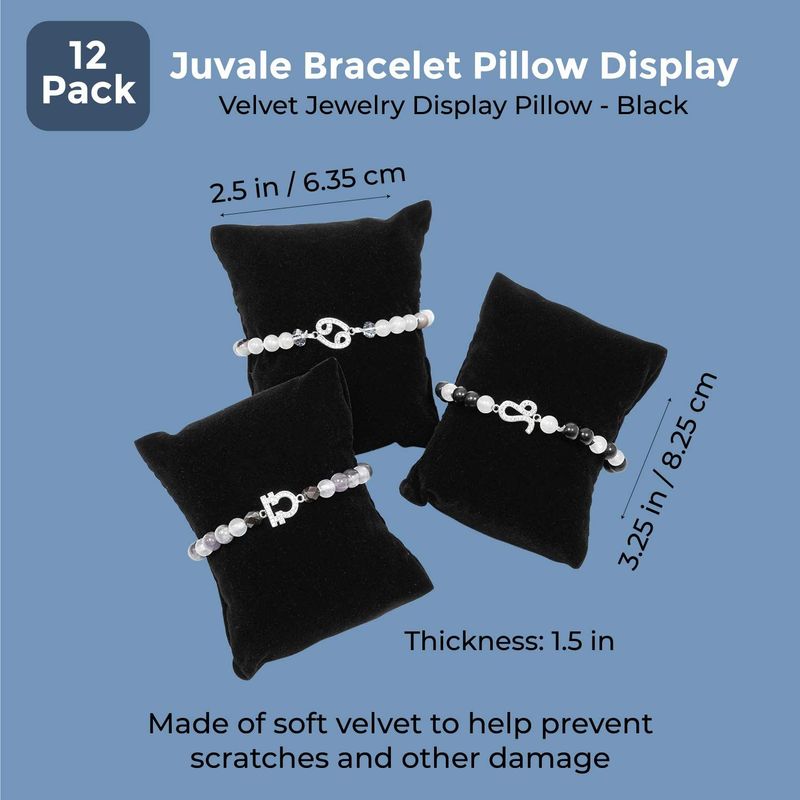 Juvale Bracelet Pillow Display 12-Pack Velvet Jewelry Display Pillow 3.25 x 2.5 Inches - Black