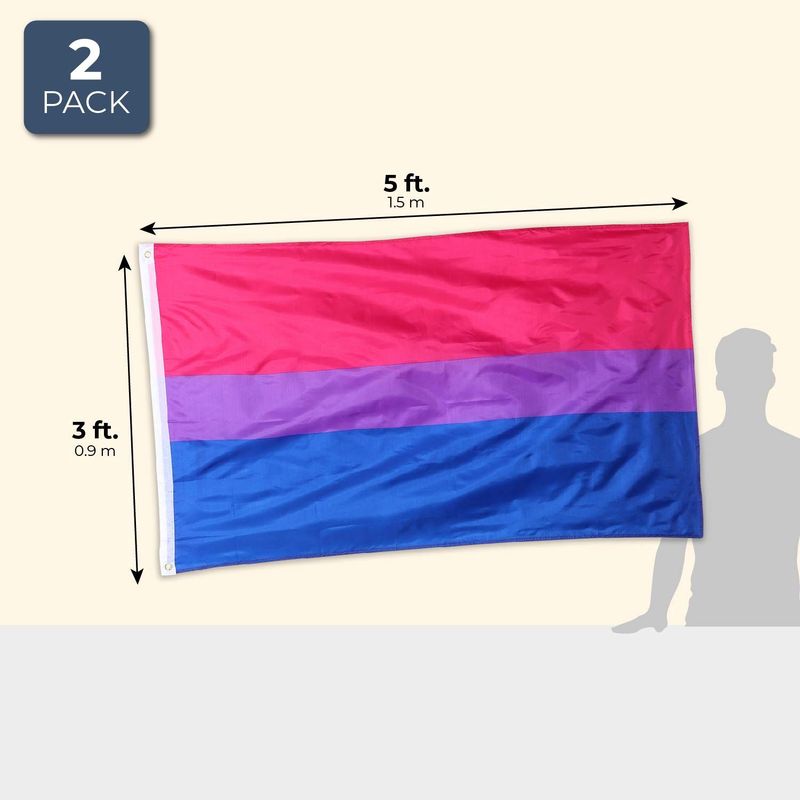 Bisexual Pride Flags with Brass Metal Grommets, LGBTQ Flag (3 x 5 ft, 2 Pack)