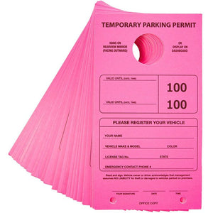 Juvale Temporary Parking Permit Hang Tag (100 Count), Neon Pink