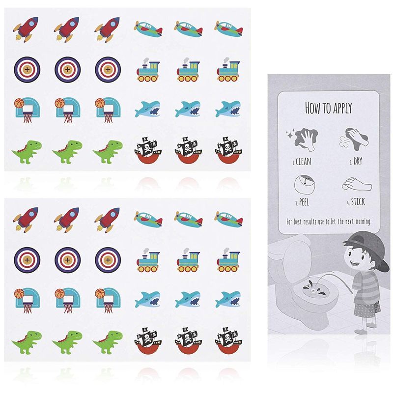Juvale Toilet Training Sticker for Boys (2 Sheets, 48 Stickers, 8 Designs)