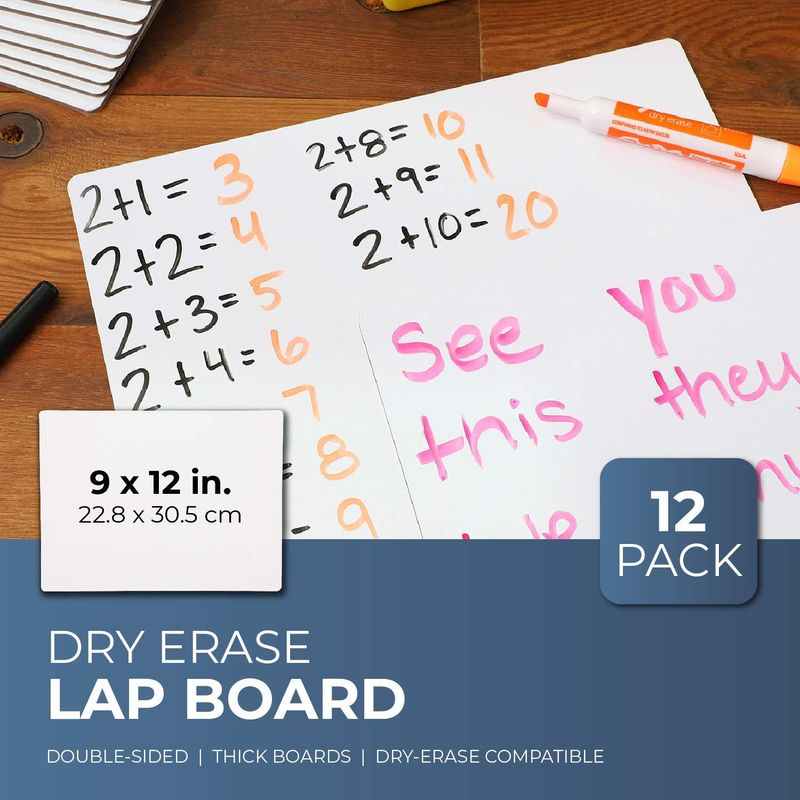 Juvale Dry Erase Lap Boards (12 Pack), Double Sided, 9 x 12 Inches