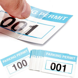 Sequentially Numbered Parking Permit Stickers (3 x 2 in, Light Blue, 100 Pack)