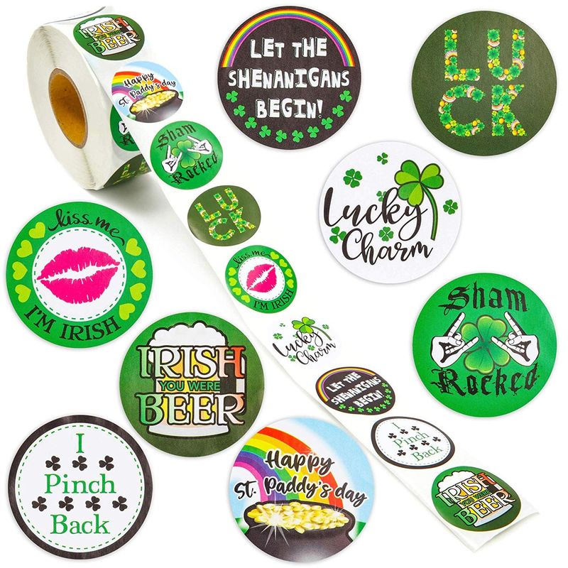 St. Patrick’s Stickers, Assorted Sticker Roll (1.5 in, 1000 Pieces)