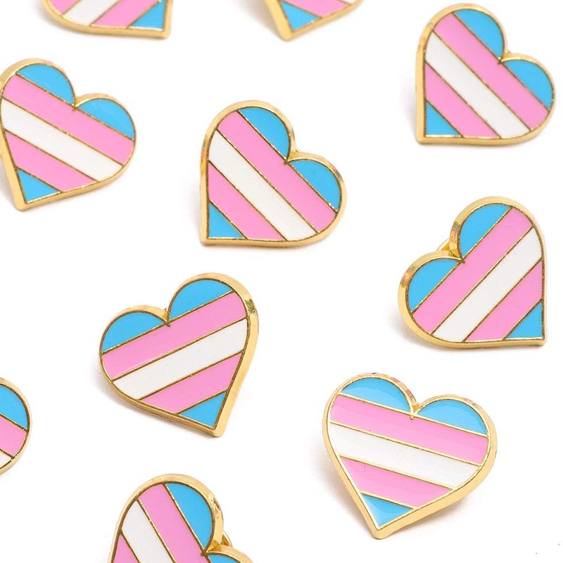 Trans Pride Pins, Transgender Striped Heart Enamel Pin Set (12 Pack)