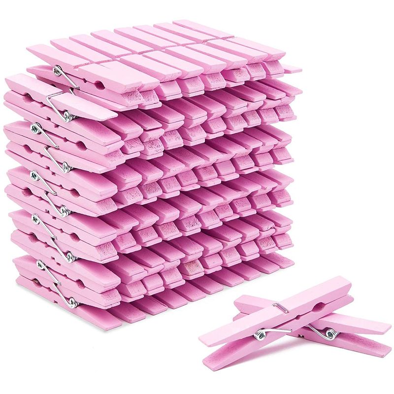 Juvale Wooden Clothespins for Baby Shower and Hanging (4-inch, Pink, 100-Pack)