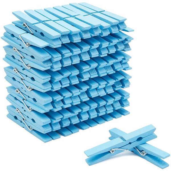 Juvale Wooden Clothespins for Baby Shower and Hanging (4-inch, Blue, 100-Pack)