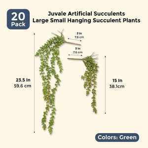 Juvale 6 Pack Fake Succulents, Large Small Artificial Hanging Succulents Plants, Green, 23.5 and 15 Inches