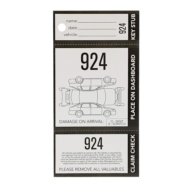 Juvale 2000 Valet Parking Ticket, 3 Part Perforated Cardstock Key Tag