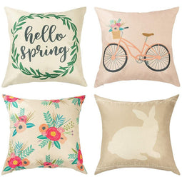 Juvale Spring Throw Pillow Covers for Easter, 4 Designs (17 x 17 in, 4 Pack)