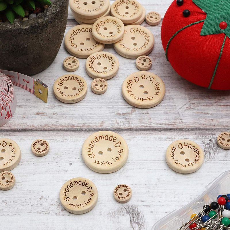 150Pcs Handmade with Love Buttons Wooden Buttons for Crafts Wood