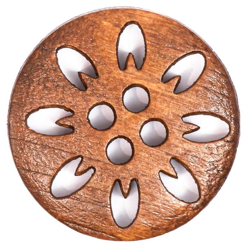 Floral Carved Wood Buttons for Crafts (4 Holes, 100-Pack)
