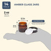 Amber Glass Jars with Black Lids (2 oz, 14 Pack)