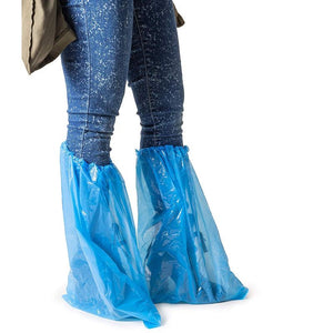 Disposable Waterproof Shoe Covers for Rain (18.5 x 14 in, Blue, Plastic, 60 Pack)