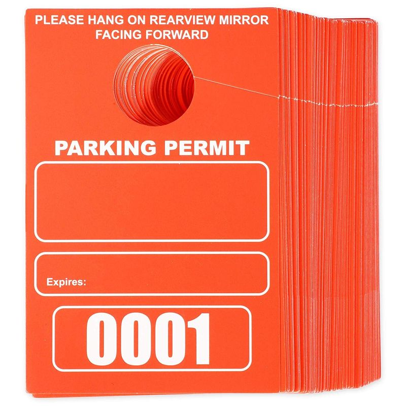 Temporary Hanging Parking Permit for Car Parking Management, Numbered 1-100 (3.15 x 4.75 in, Neon Red)