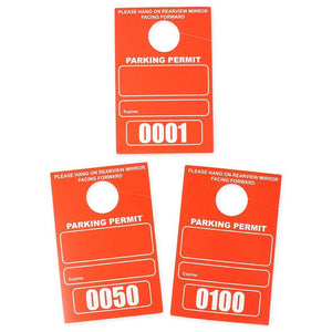 Temporary Hanging Parking Permit for Car Parking Management, Numbered 1-100 (3.15 x 4.75 in, Neon Red)