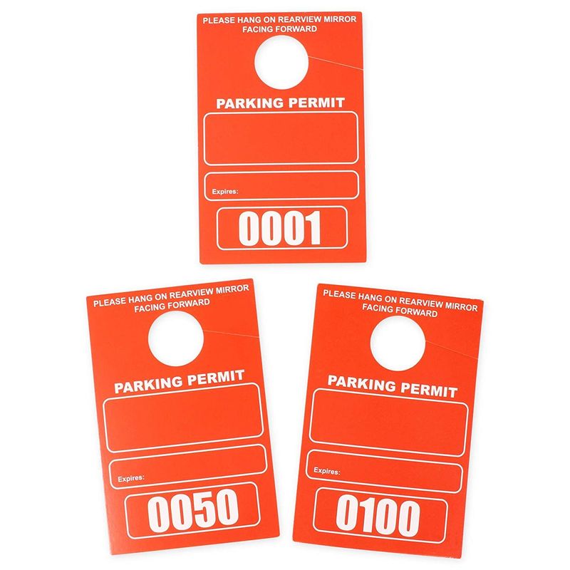 Temporary Hanging Parking Permit for Car Parking Management, Numbered 1-100 (3.15 x 4.75 in, Neon Red)
