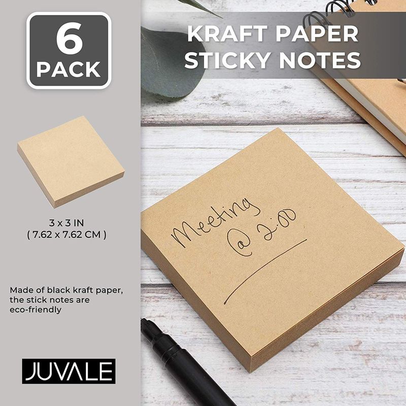 Juvale 6-pack Kraft Paper Sticky Notes 3x3 Inch, Brown Self-adhesive Memo  Notepad Set, Self-stick Note Pads For Office, Work, Home, 100 Sheets Per  Pad : Target