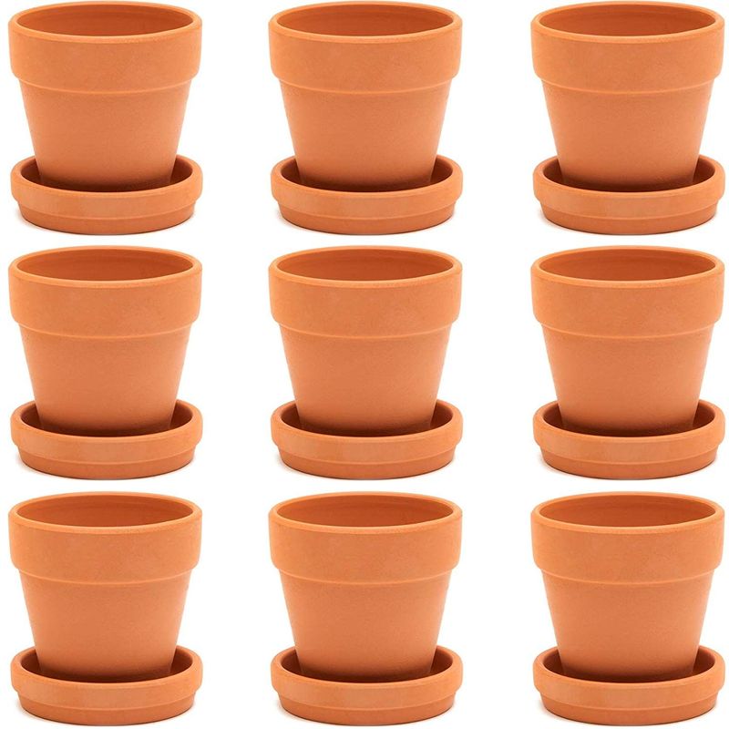 Terra Cotta Pots with Saucer (3 in, 9 Pack)