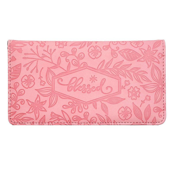 Floral Checkbook Cover for Women Card Holder Wallet for Checks & Credit Cards, RFID Blocking (Pink)