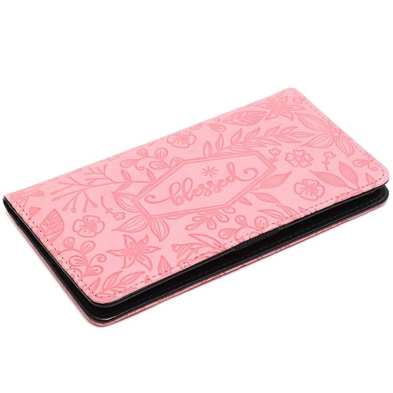 Floral Checkbook Cover for Women Card Holder Wallet for Checks & Credit Cards, RFID Blocking (Pink)