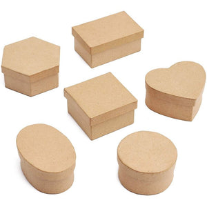 Mini Paper Mache Boxes with Lids (6 Shapes, Kraft Color, 6 Pack)