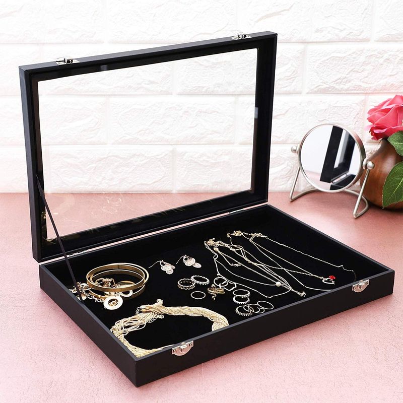 Black Velvet Jewelry Display Case for Rings, Necklaces, Bracelets (13.75 x 9.5 in)