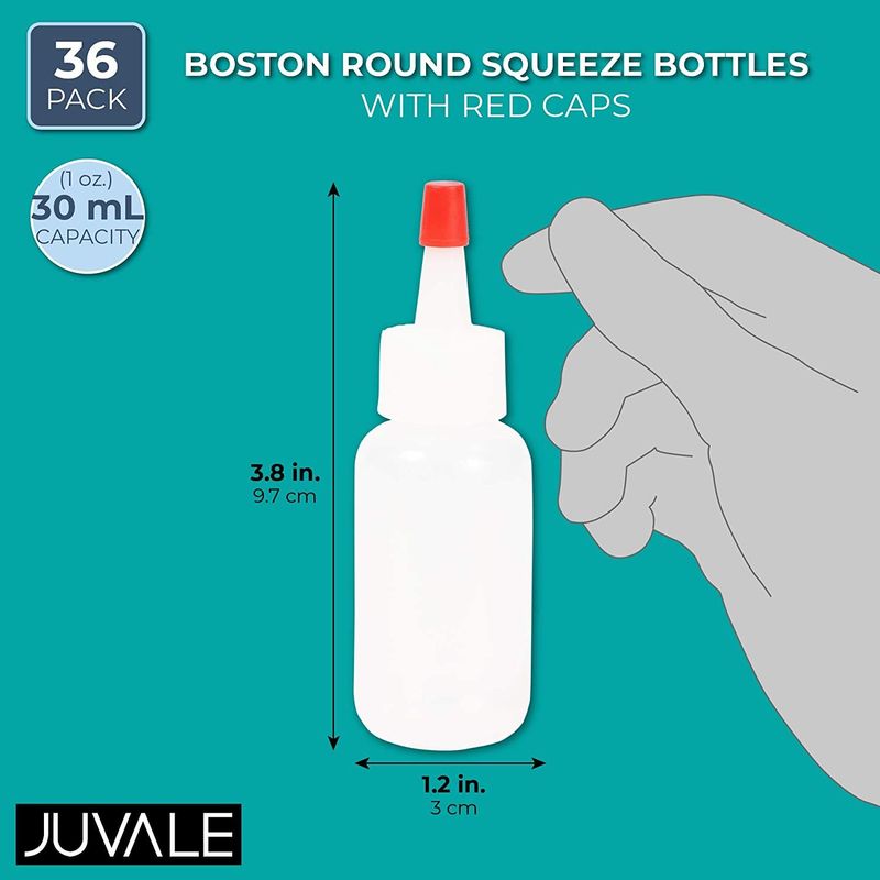 Boston Round Squeeze Bottles with Red Caps (1 oz, 36 Pack)