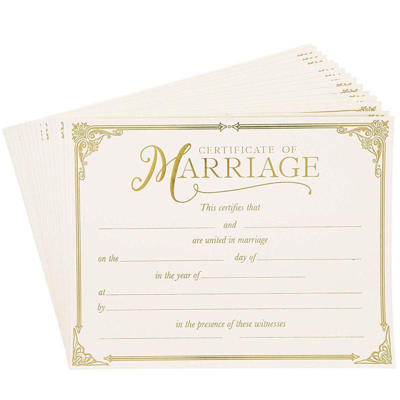 Marriage Certificates with Gold Foil Edges (11 x 8.5 in, 48 Pack)